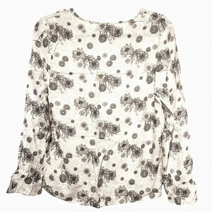 NWOT Lucky Brand blue & white floral boho flowy blouse w/ ruffled cuffs Size SP